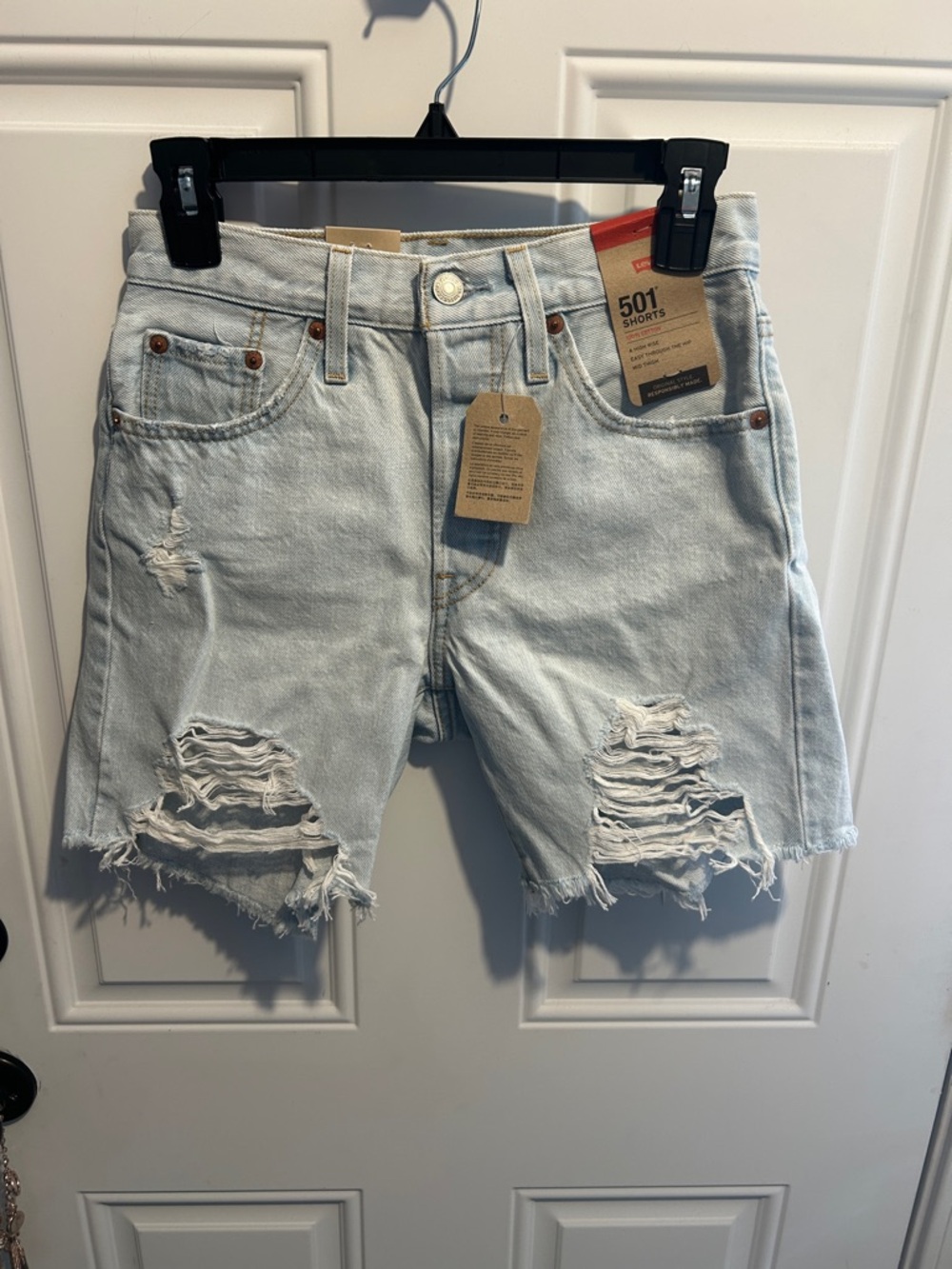 Levi's 501 Light Blue Distressed Jean Shorts